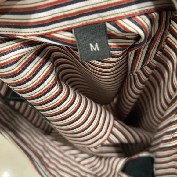 Salvatore Ferragamo Men's Burgundy and White Striped Dress Shirt Dress Shirts